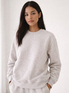 Aritzia Sweatfleece Perfect Crew Sweatshirt Heather Grey M | Minimalist Neutral